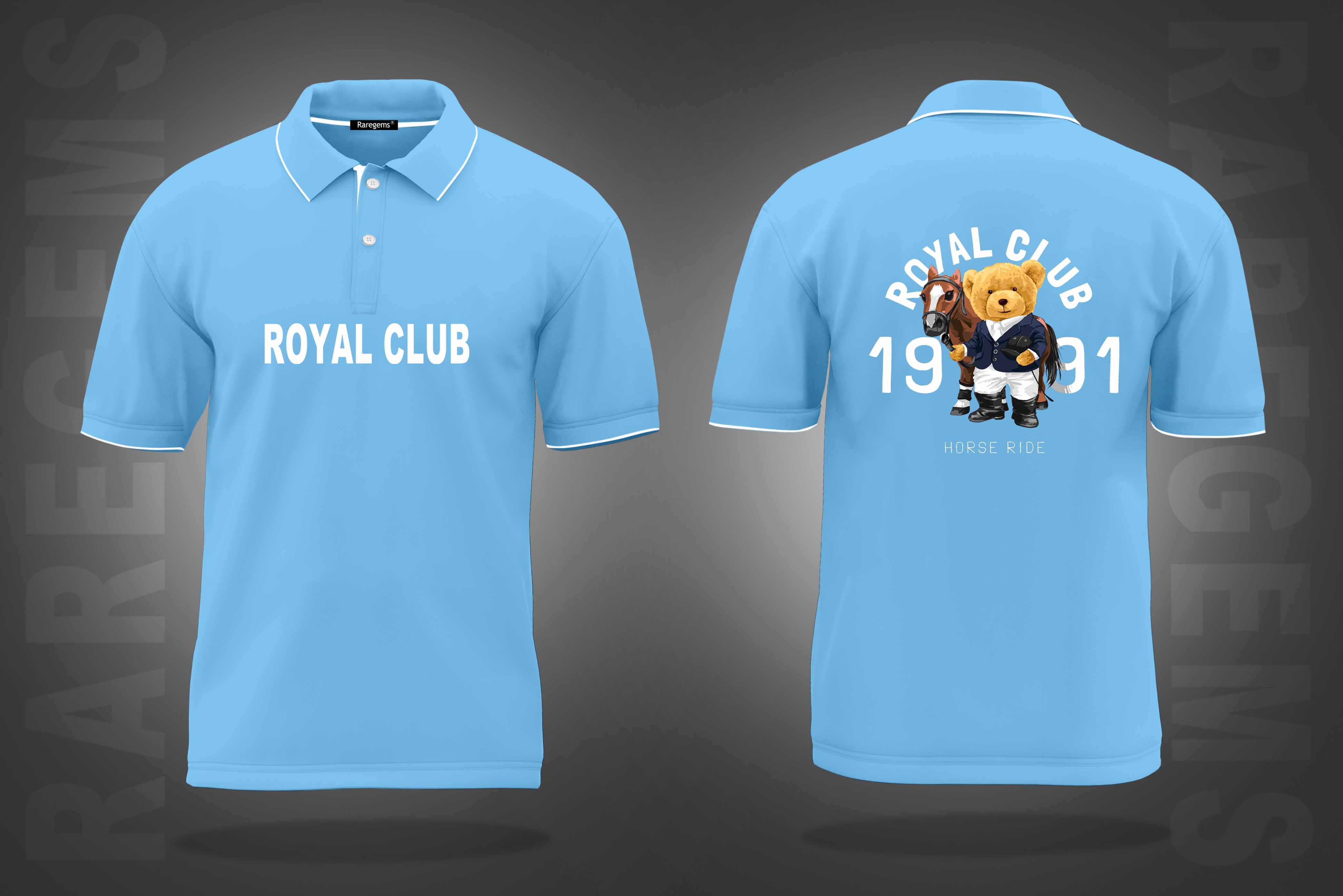 Sky Blue Royal Club Teddy With Horse Printed Polo T-Shirt