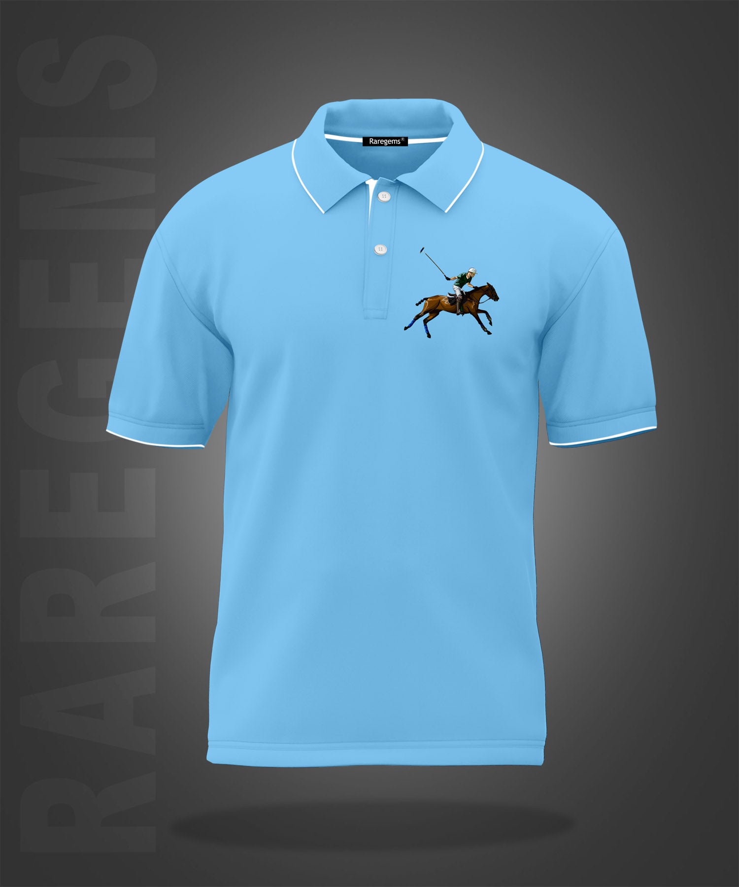 Sky Blue Polo Player Printed Polo T-Shirt