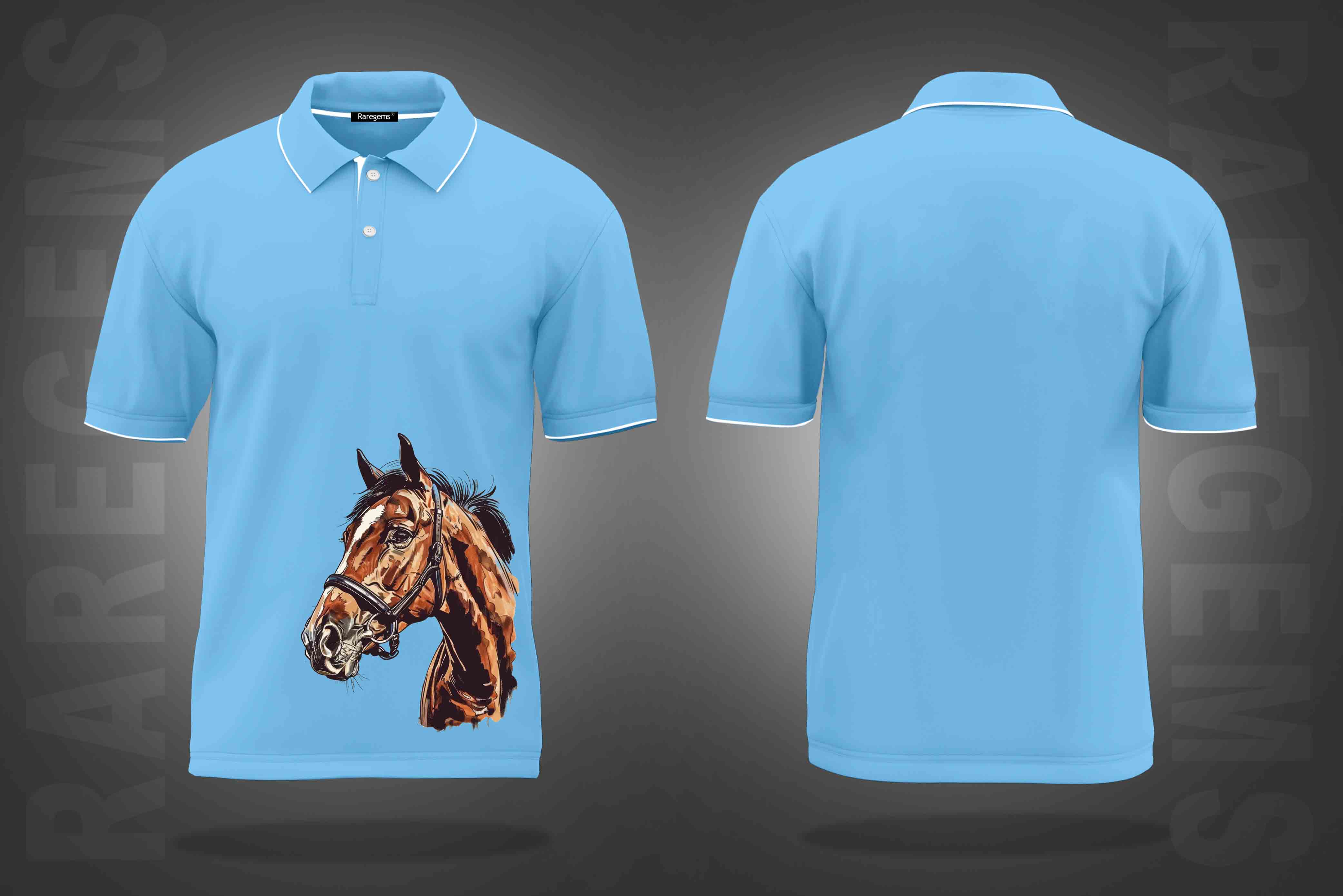 Sky Blue Horse Printed Polo T-Shirt