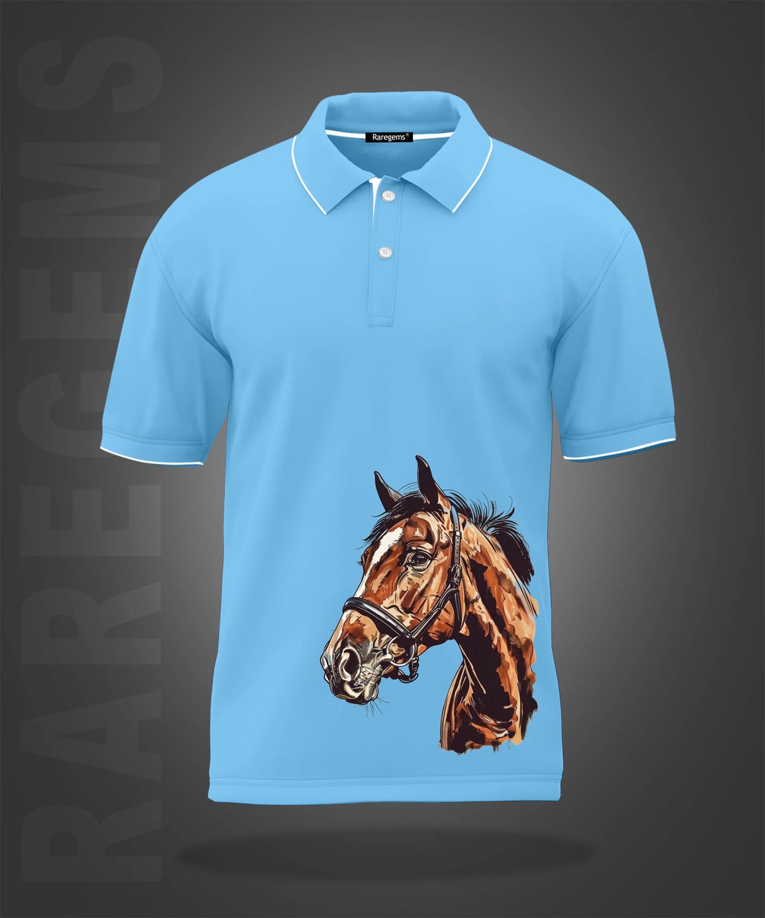 Sky Blue Horse Printed Polo T-Shirt