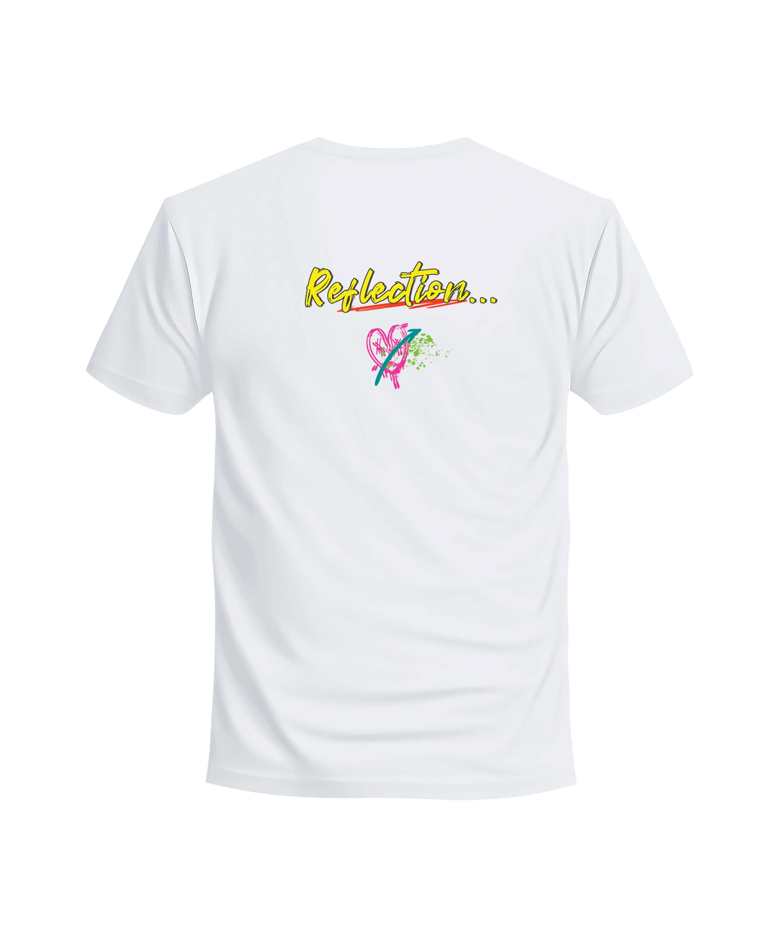 White Half Sleeves Round Neck Reflection Printed Regular T-Shirt