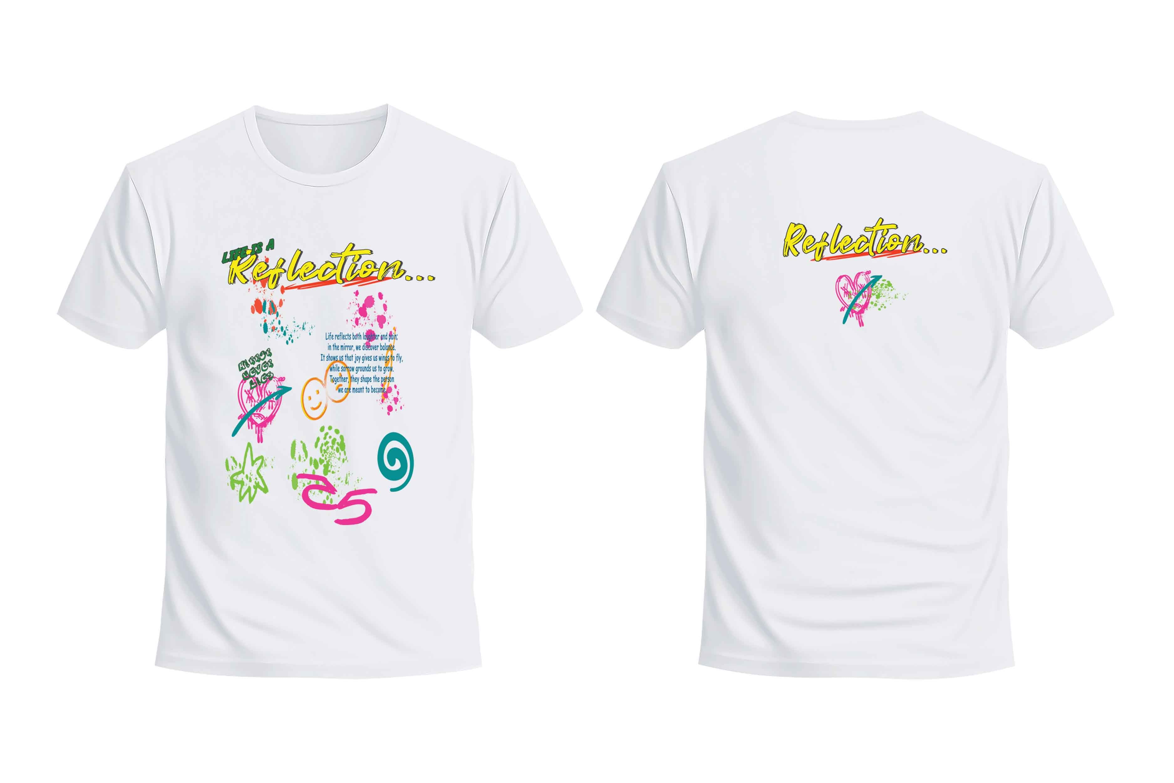 White Half Sleeves Round Neck Reflection Printed Regular T-Shirt