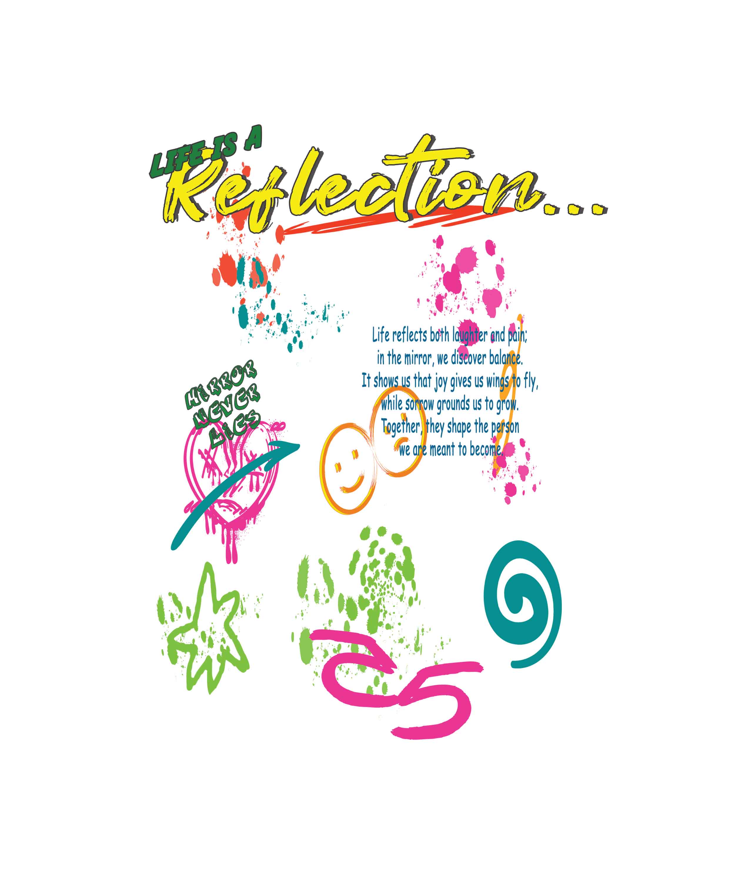 White Half Sleeves Round Neck Reflection Printed Regular T-Shirt