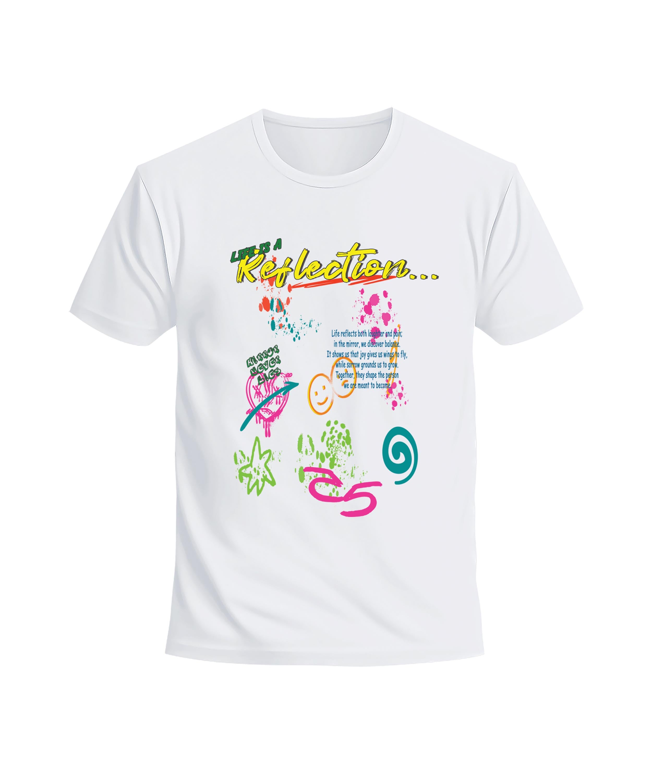 White Half Sleeves Round Neck Reflection Printed Regular T-Shirt