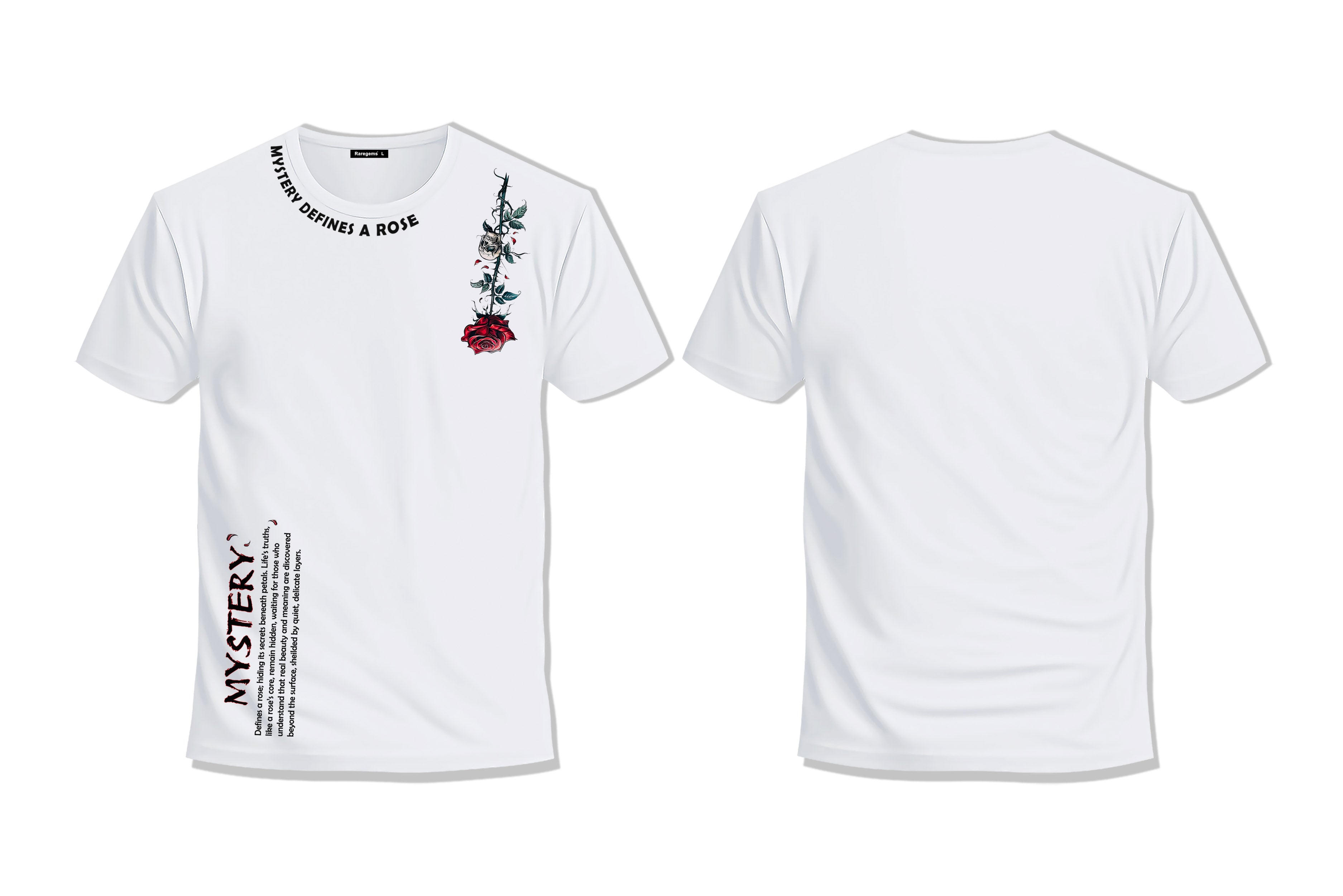 White Half Sleeves Round Neck Mystery And Rose Printed Regular T-Shirt