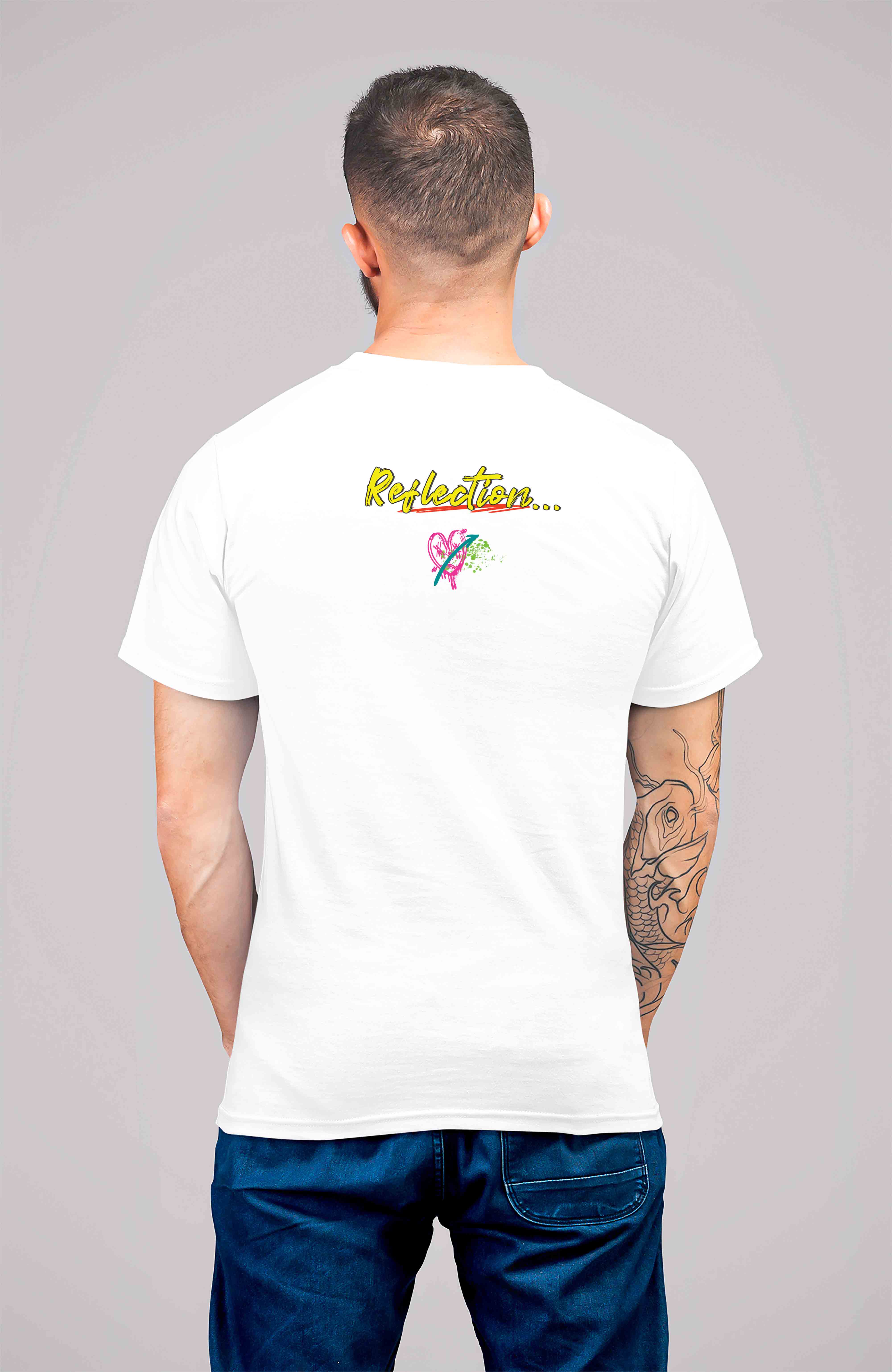 White Half Sleeves Round Neck Reflection Printed Regular T-Shirt