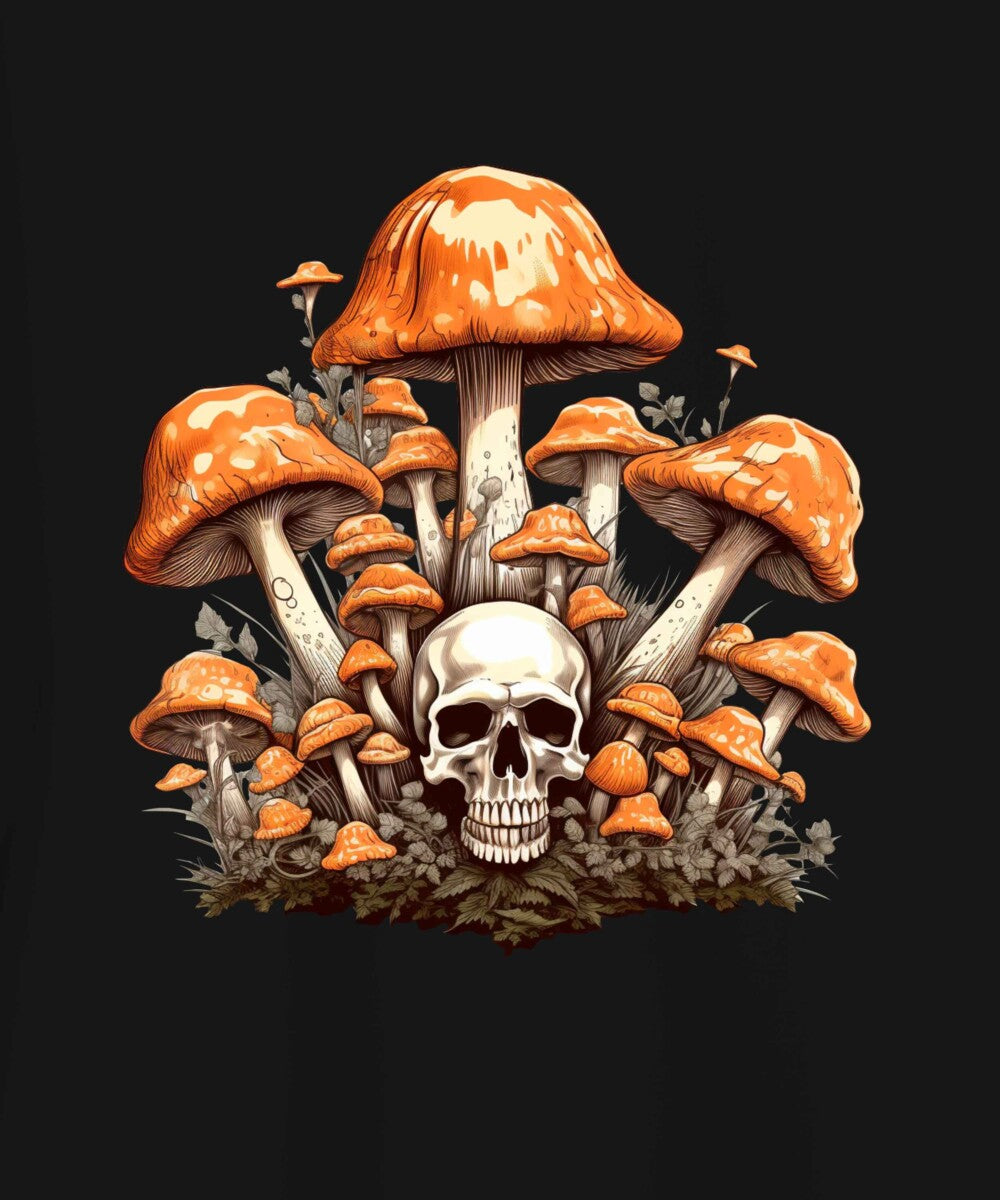 Black Half Sleeve Mushroom Skull Printed Oversized T-Shirt