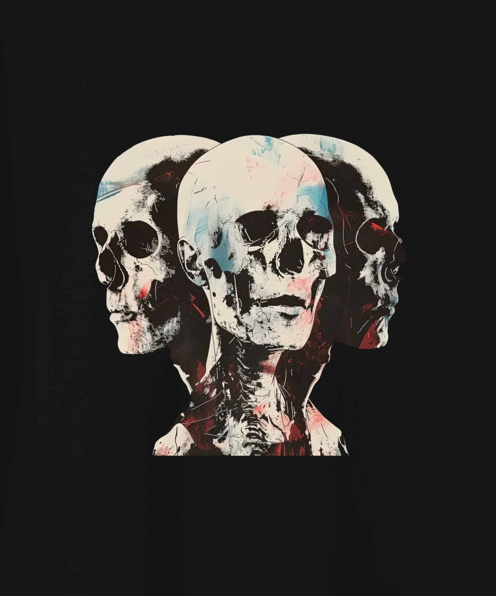 Black Half Sleeves Three Skulls Printed Oversized T-Shirt