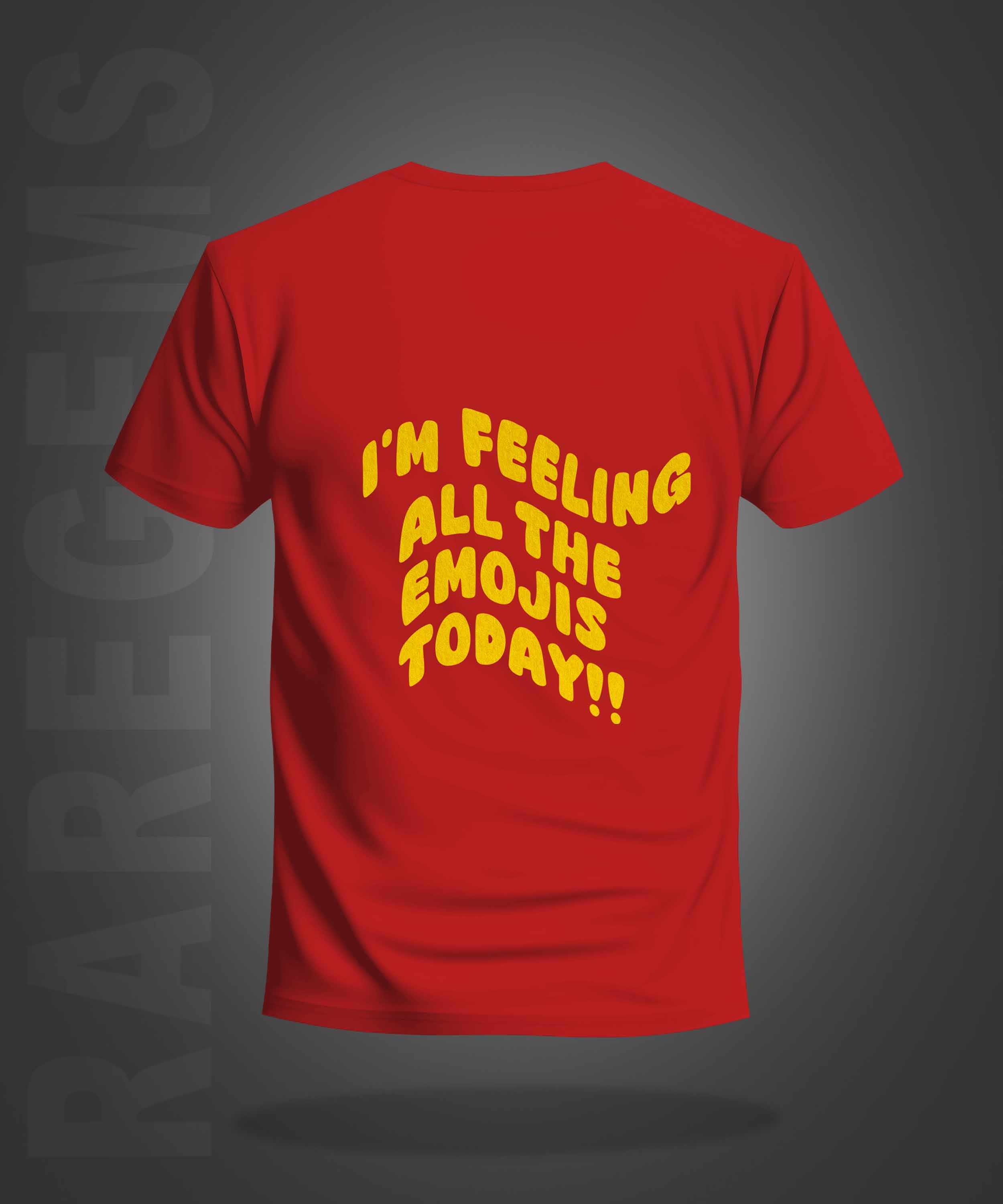 Red Round Neck Half Sleeve Emojis Printed Regular T-Shirt