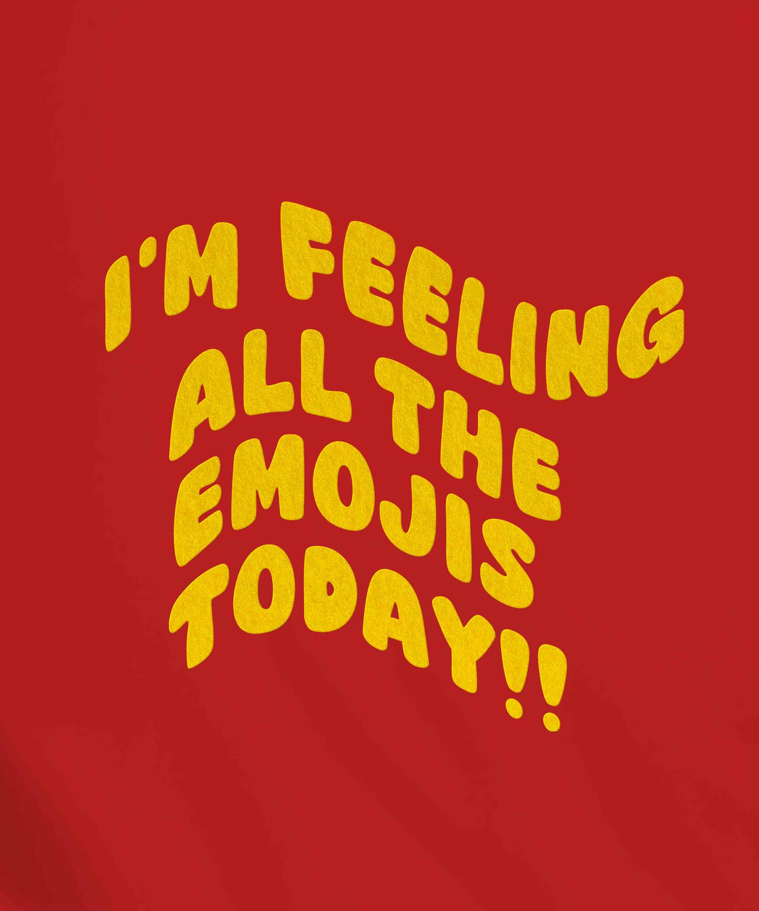 Red Round Neck Half Sleeve Emojis Printed Regular T-Shirt