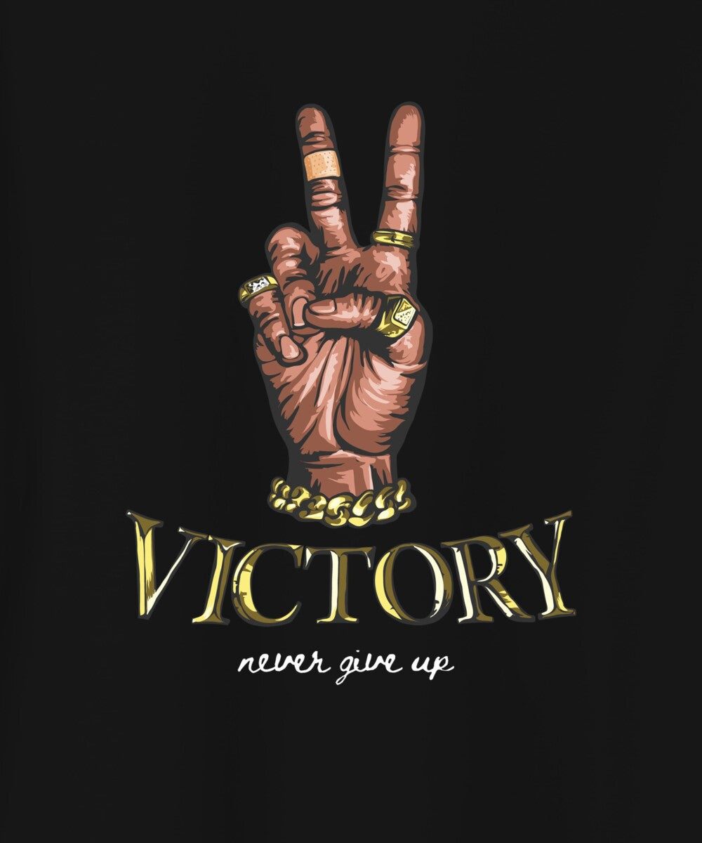 Black Half Sleeves Victory Never Give Up Printed Oversized T-Shirt
