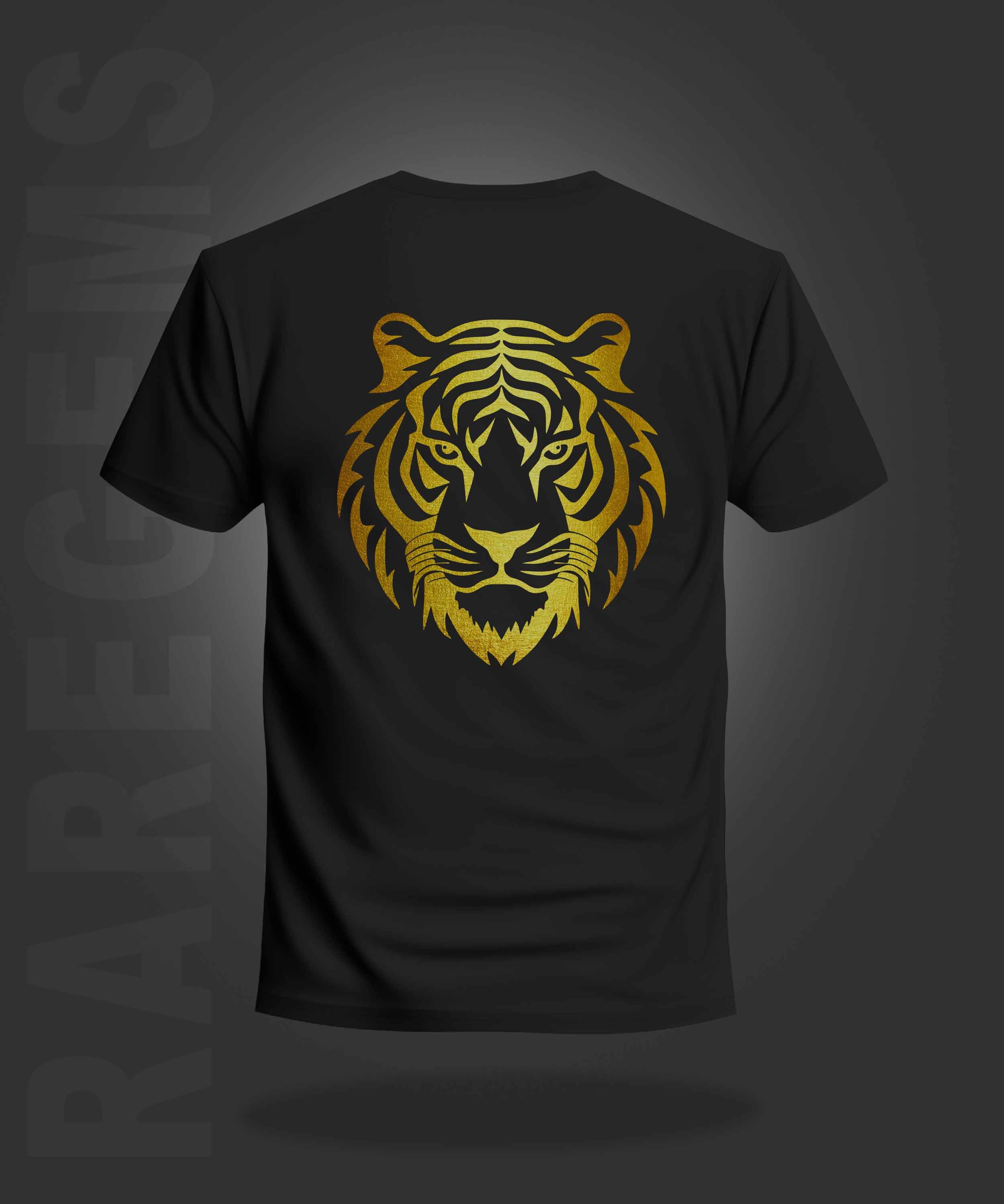 Black Round Neck Half Sleeves Golden Foil Fearless Tiger Printed Regular T-Shirt