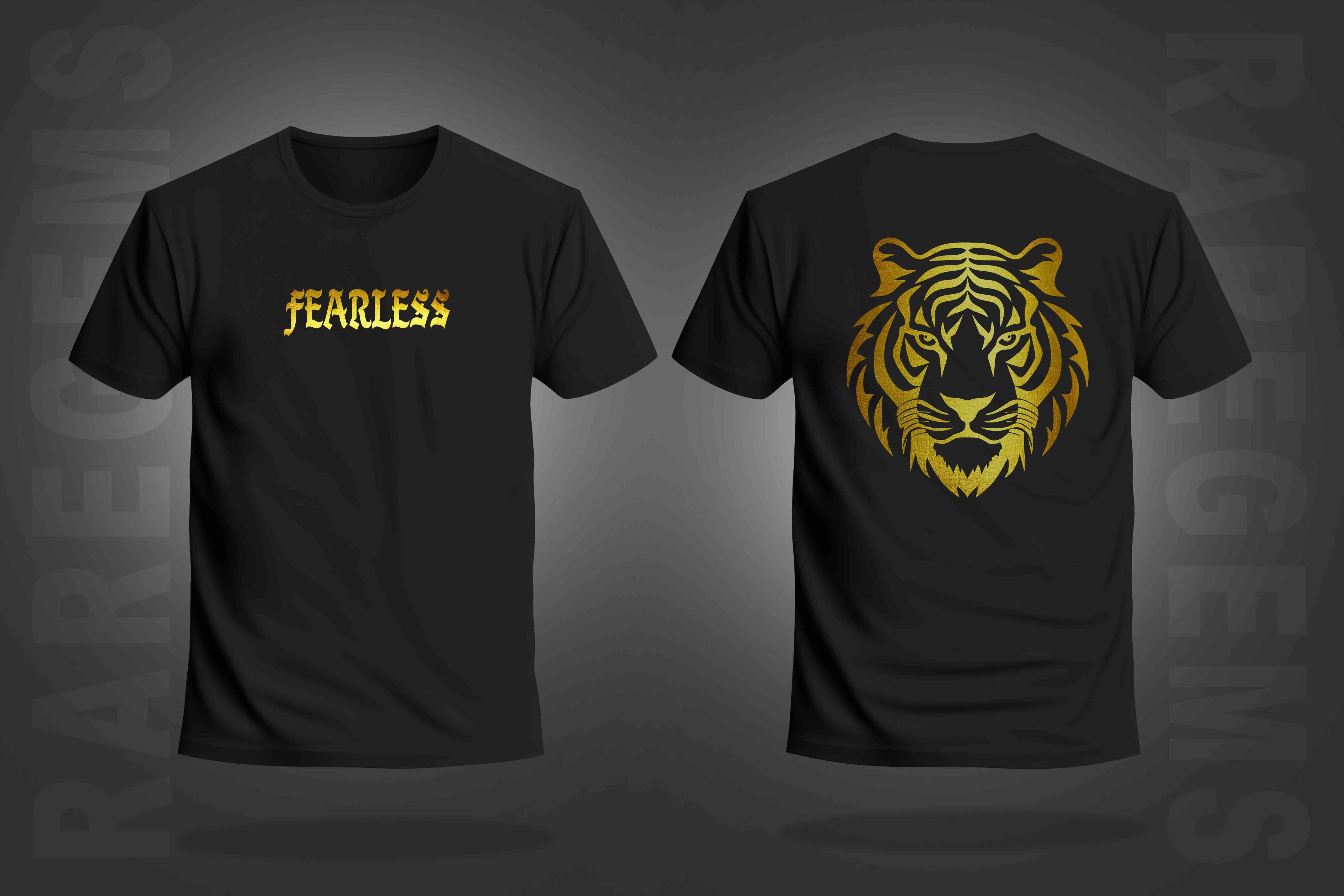 Black Round Neck Half Sleeves Golden Foil Fearless Tiger Printed Regular T-Shirt