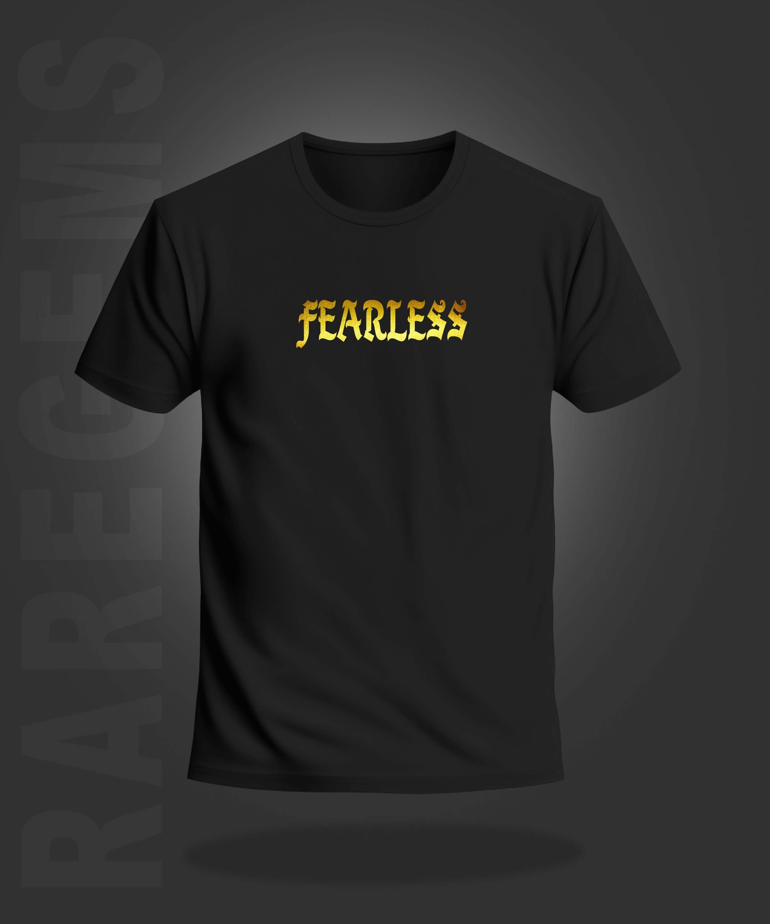 Black Round Neck Half Sleeves Golden Foil Fearless Tiger Printed Regular T-Shirt