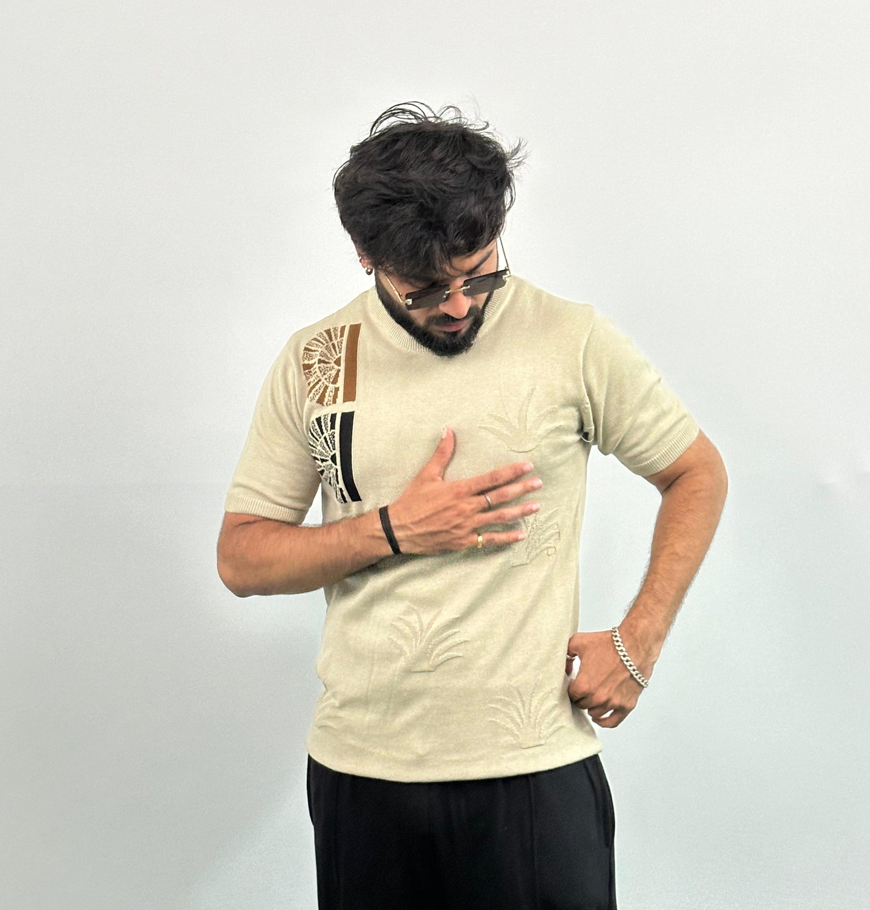 Old Money Beige Colour Knitted T-Shirt
