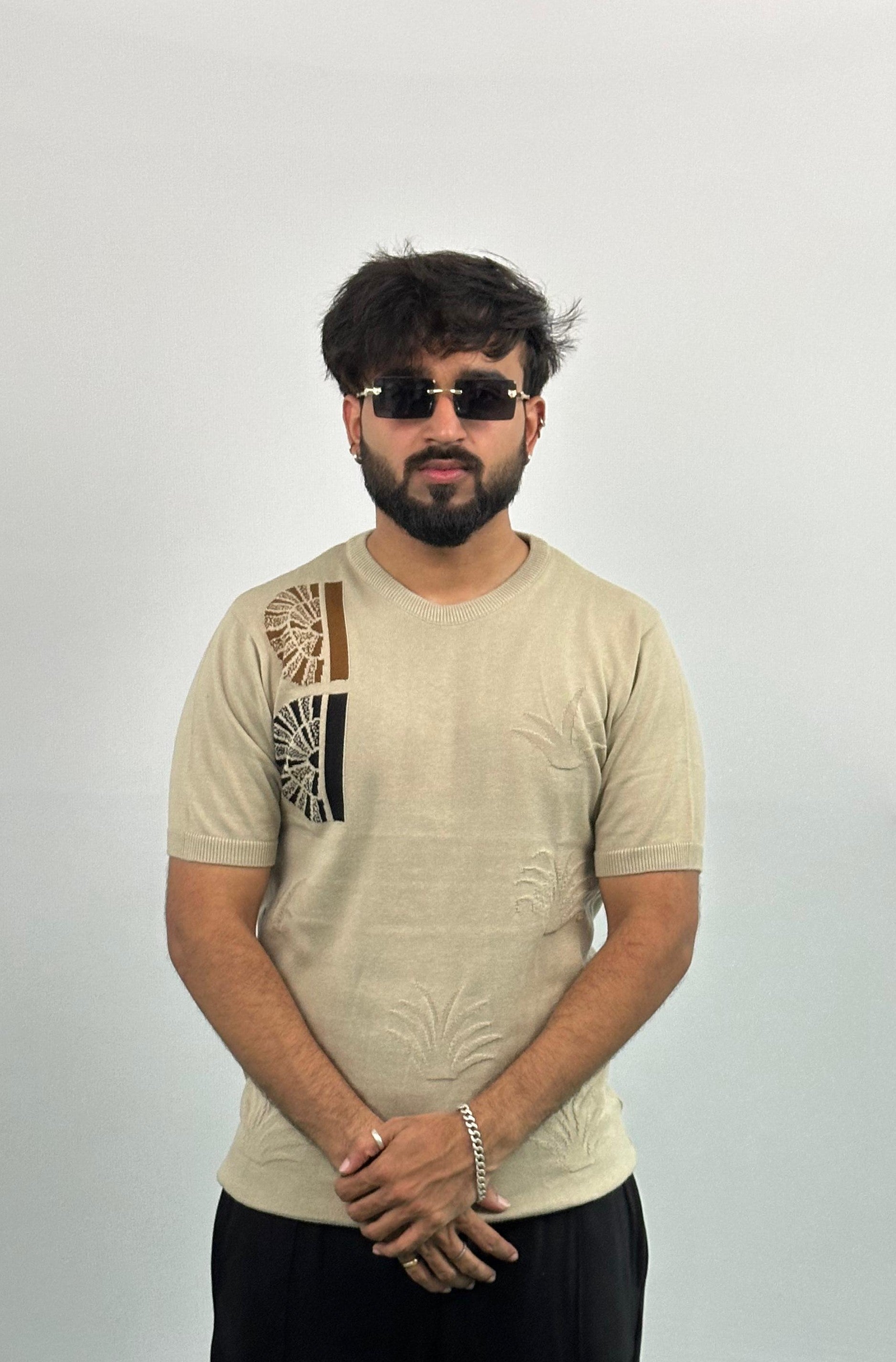 Old Money Beige Colour Knitted T-Shirt