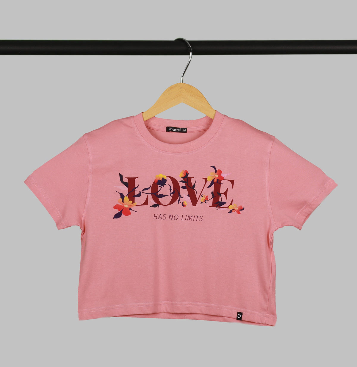 Peach Half Sleeve Floral Love Printed Women's Regular Crop Top
