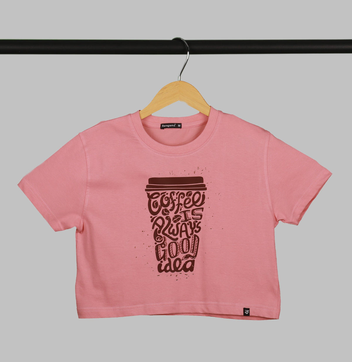 Peach Half Sleeve Coffee Mug Printed Women's Regular Crop Top