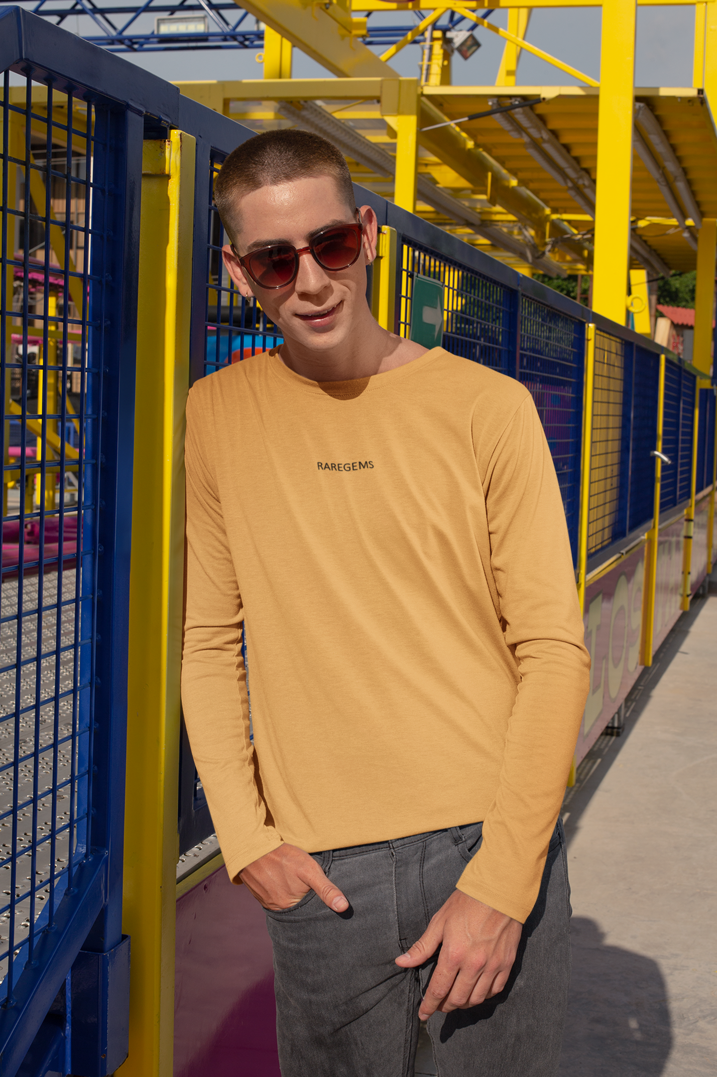 Beige Full Sleeves Basic T-Shirt