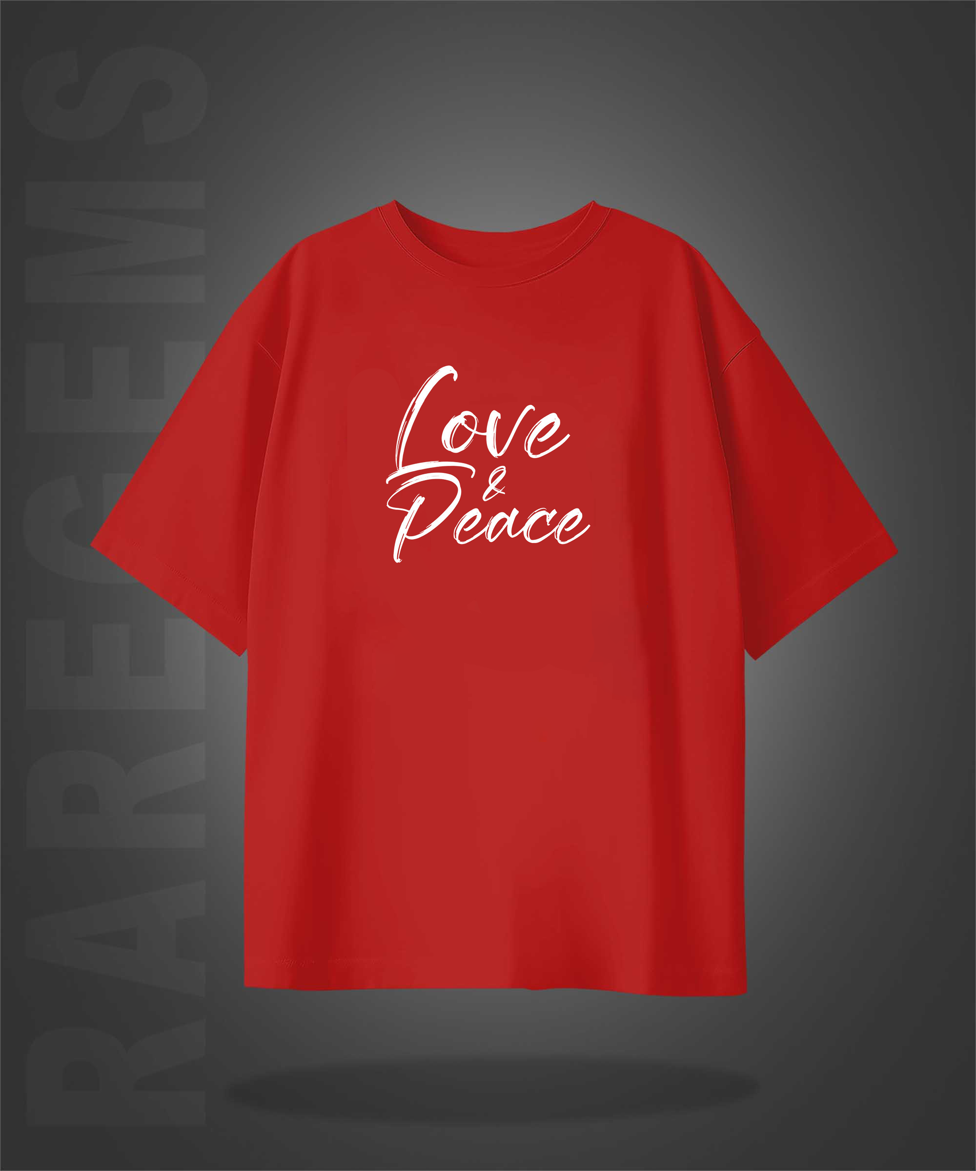Red Half Sleeves Dove Love And Peace Printed Oversized T-Shirt