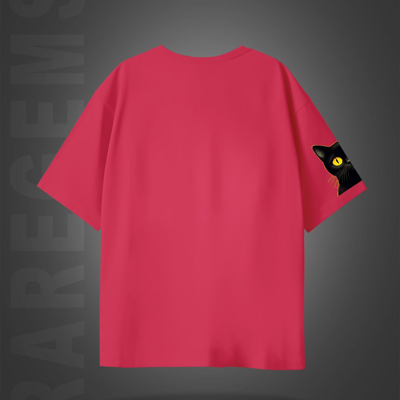 Imperial Red Half Sleeves Black Cats Printed Oversized T-Shirt