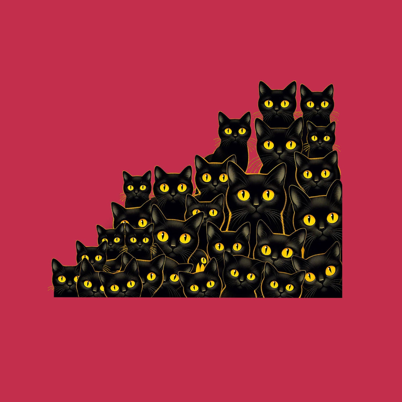 Imperial Red Half Sleeves Black Cats Printed Oversized T-Shirt