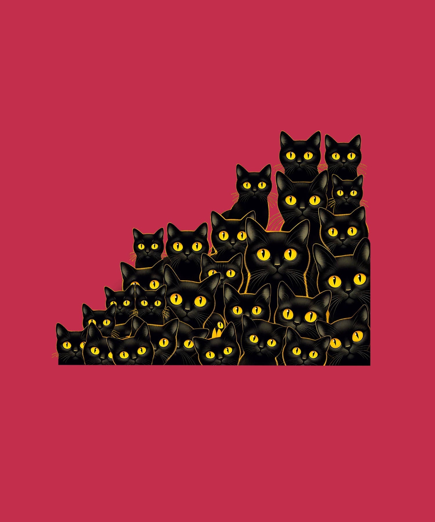 Imperial Red Half Sleeves Black Cats Printed Oversized T-Shirt