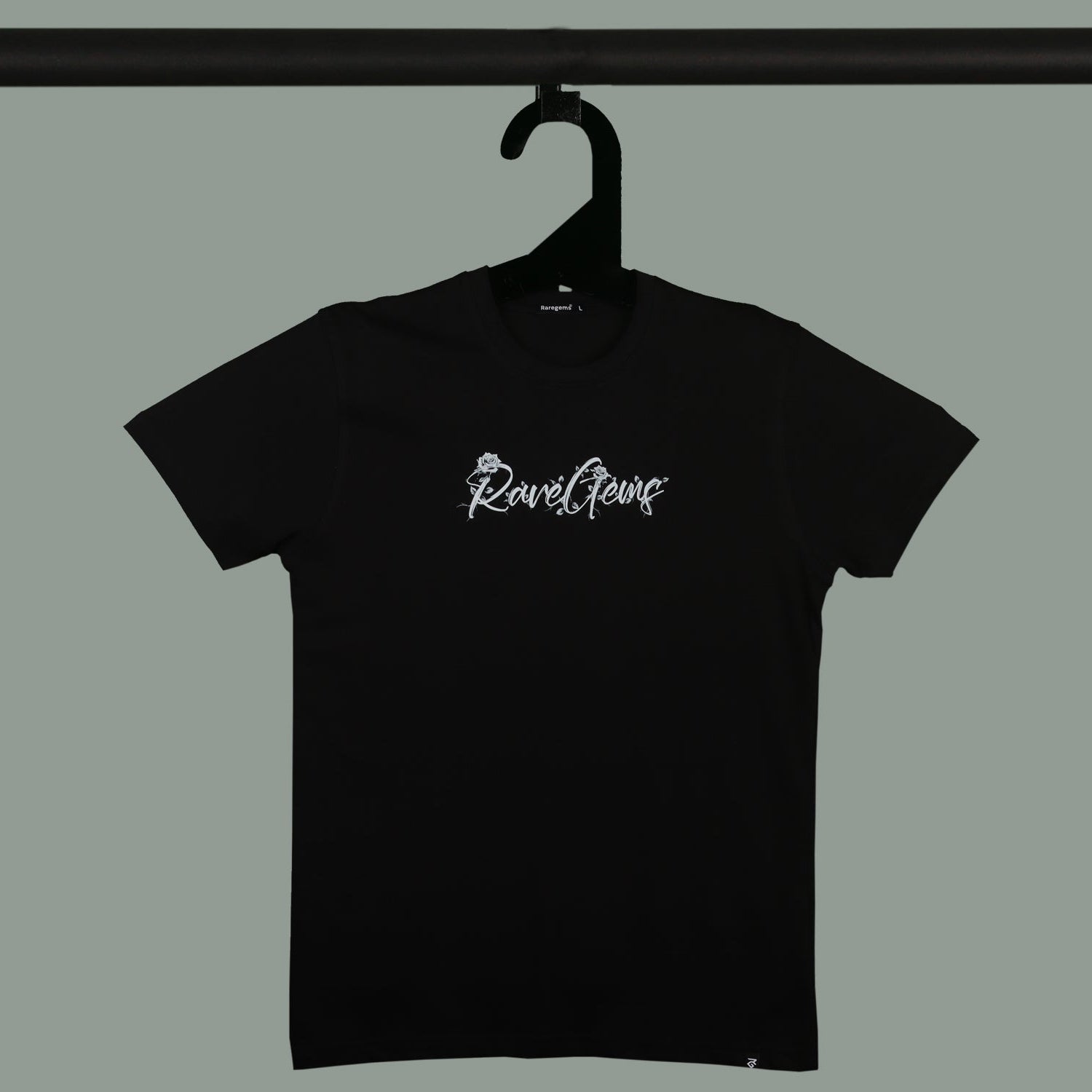 Black Round Neck Half Sleeve Sword With White Rose Back Printed Regular T-Shirt
