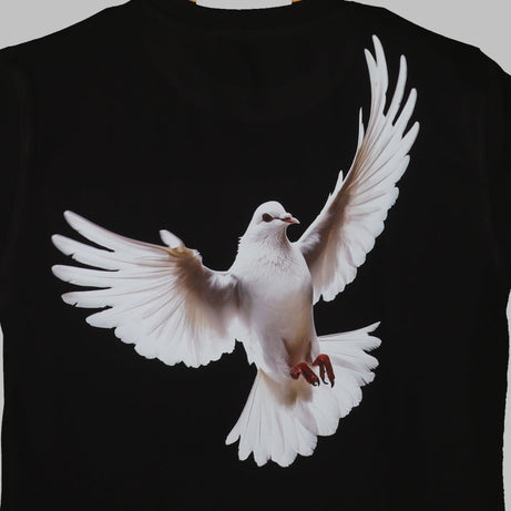 Black Half Sleeve Dove Love And Peace Printed Women's Regular Crop Top