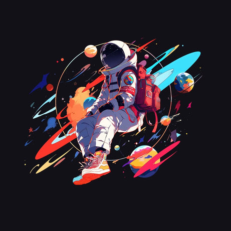 Black Round Neck Full Sleeves Astronaut Printed T-Shirt
