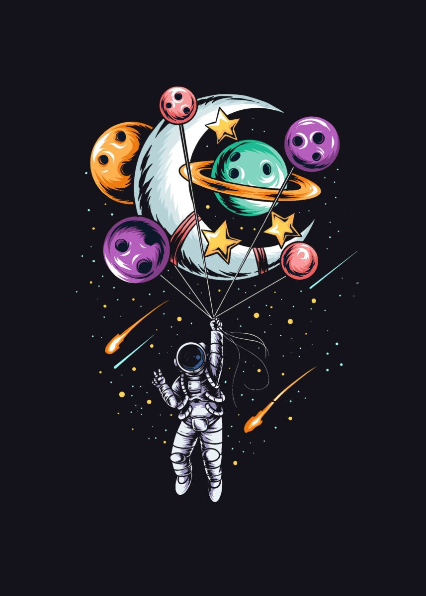Black Round Neck Full Sleeves Astronaut Hanging On The Moon Printed T-Shirt