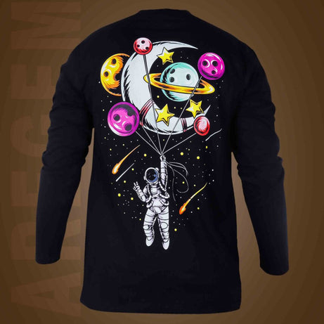 Black Round Neck Full Sleeves Astronaut Hanging On The Moon Printed T-Shirt