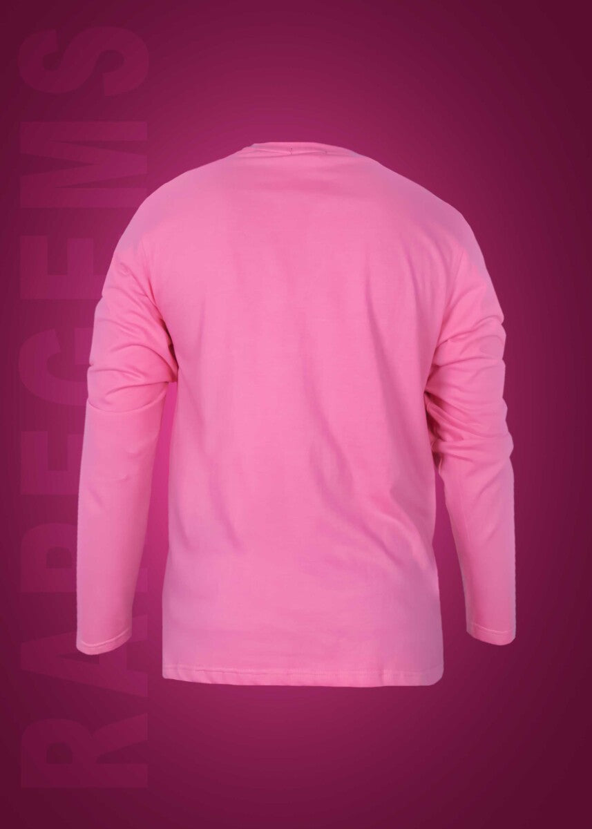 Pink Round Neck Full Sleeves Never Give Up Printed T-Shirt