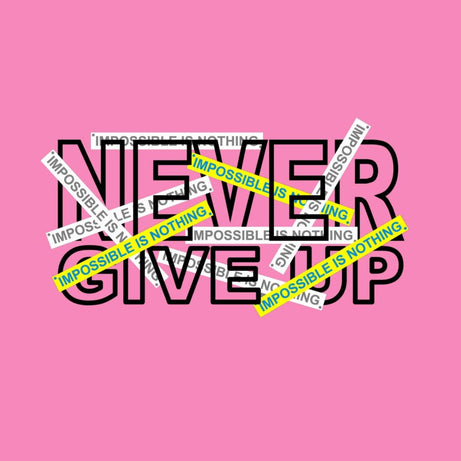 Pink Round Neck Full Sleeves Never Give Up Printed T-Shirt