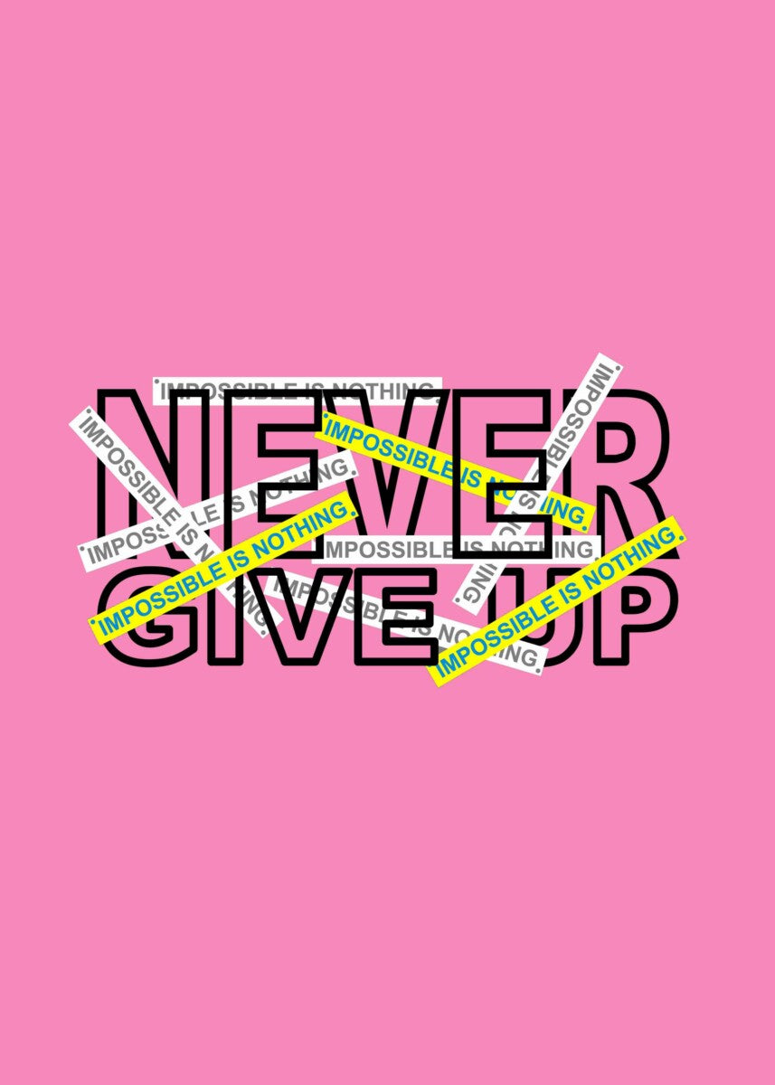 Pink Round Neck Full Sleeves Never Give Up Printed T-Shirt