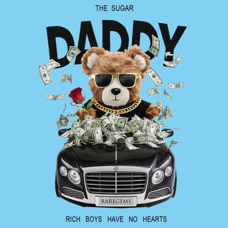 Blue Round Neck Full Sleeves Sugar Daddy Teddy Printed T-Shirt