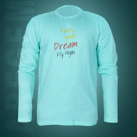 Mint Green Round Neck Full Sleeves Freedom And Macaw Bird Printed T-Shirt