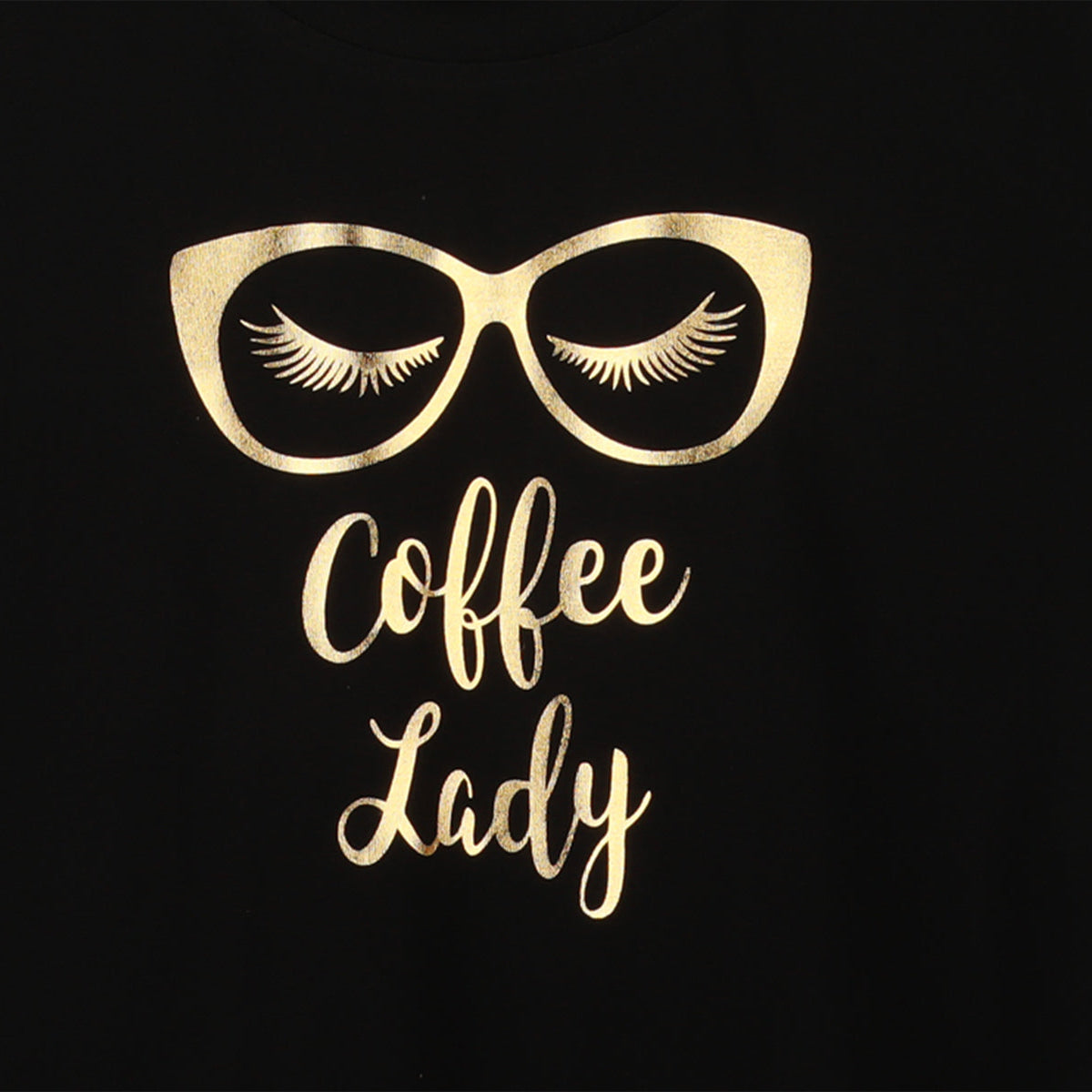 Black Half Sleeve Golden Coffee Lady Printed Women's Regular Crop Top