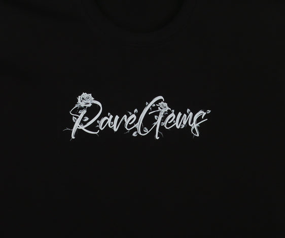 Black Round Neck Half Sleeve Sword With White Rose Back Printed Regular T-Shirt