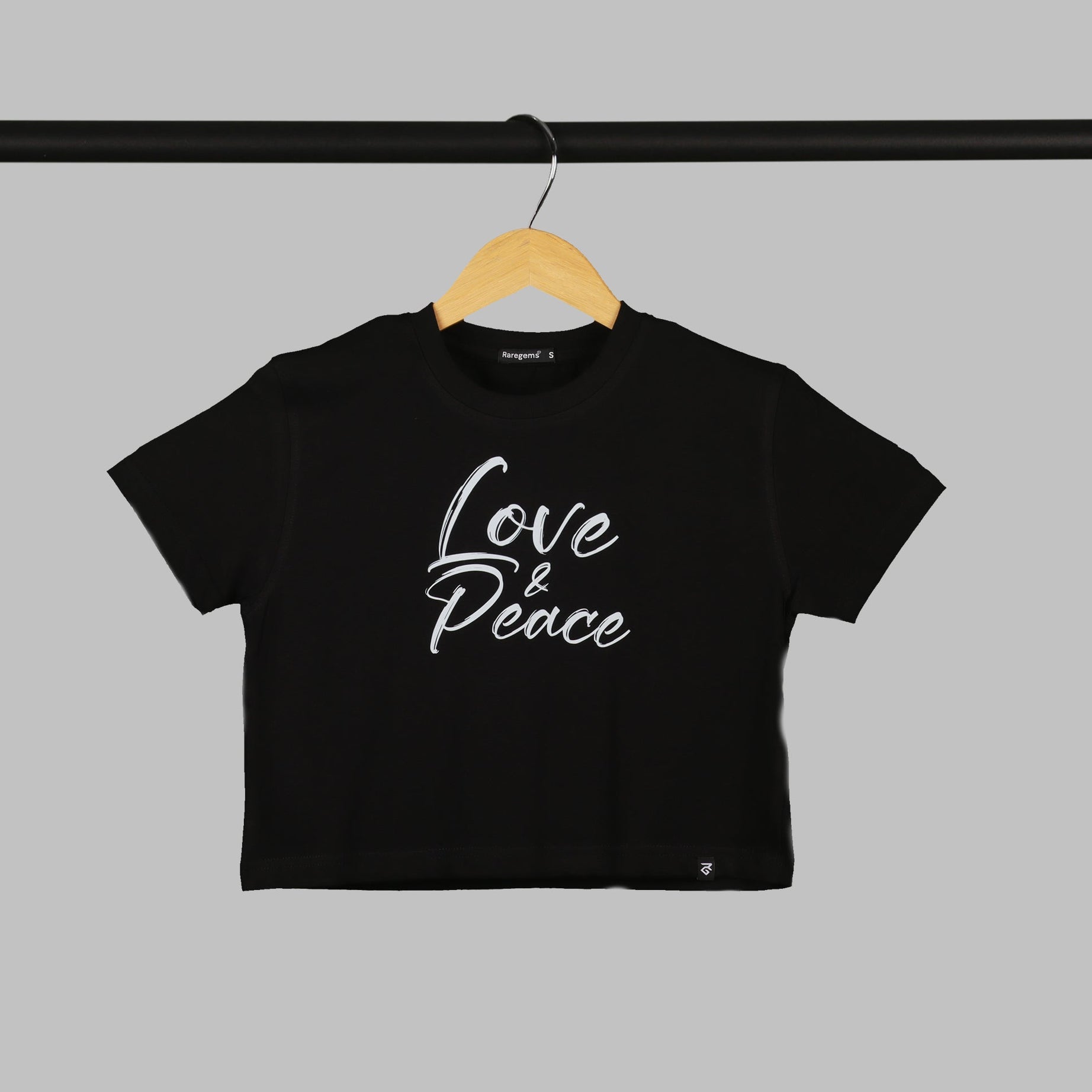 Black Half Sleeve Dove Love And Peace Printed Women's Regular Crop Top