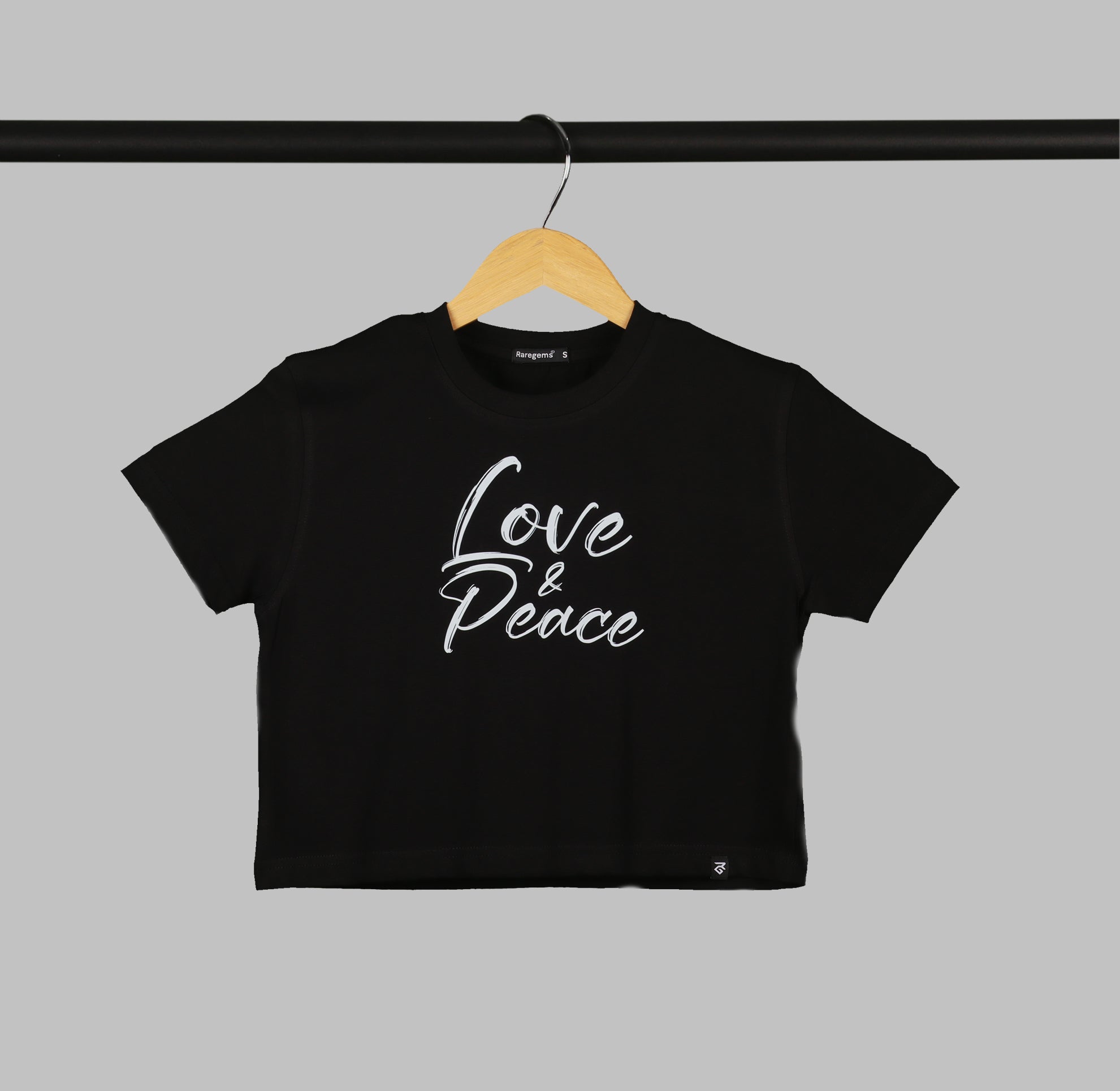Black Half Sleeve Dove Love And Peace Printed Women's Regular Crop Top