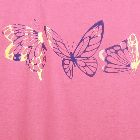 Pink Half Sleeve Rainbow Butterfly Printed Women's Regular Crop Top
