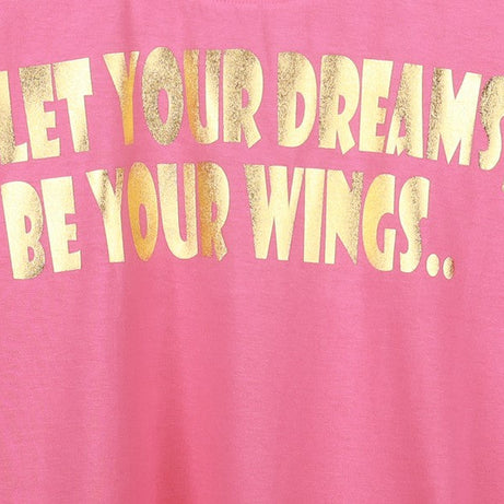 Pink Half Sleeve Golden Quote Printed Women's Regular Crop Top