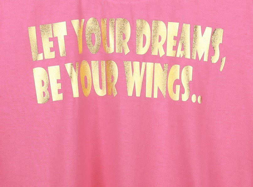 Pink Half Sleeve Golden Quote Printed Women's Regular Crop Top