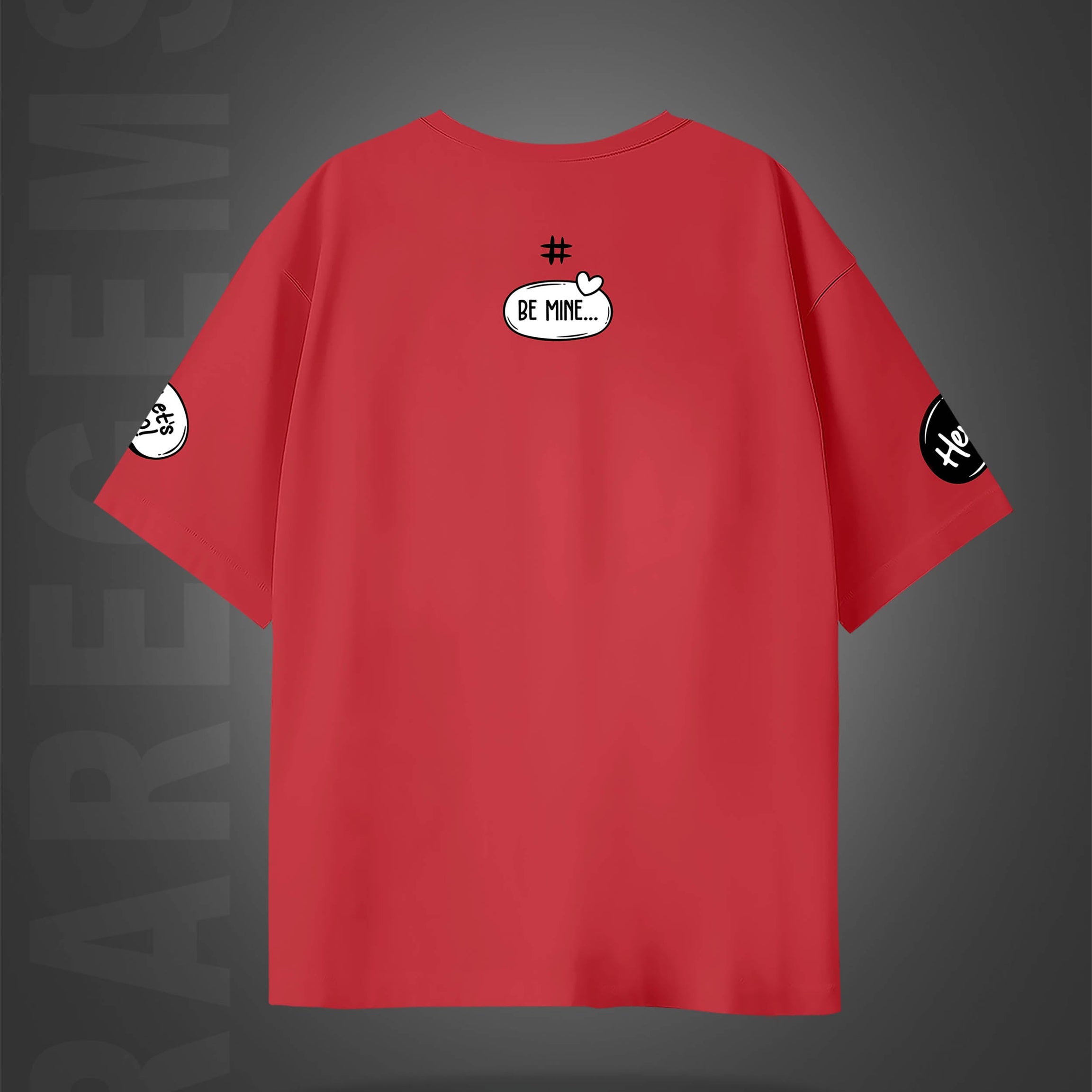 Imperial Red Half Sleeves Social Media Slangs Printed Oversized T-Shirt