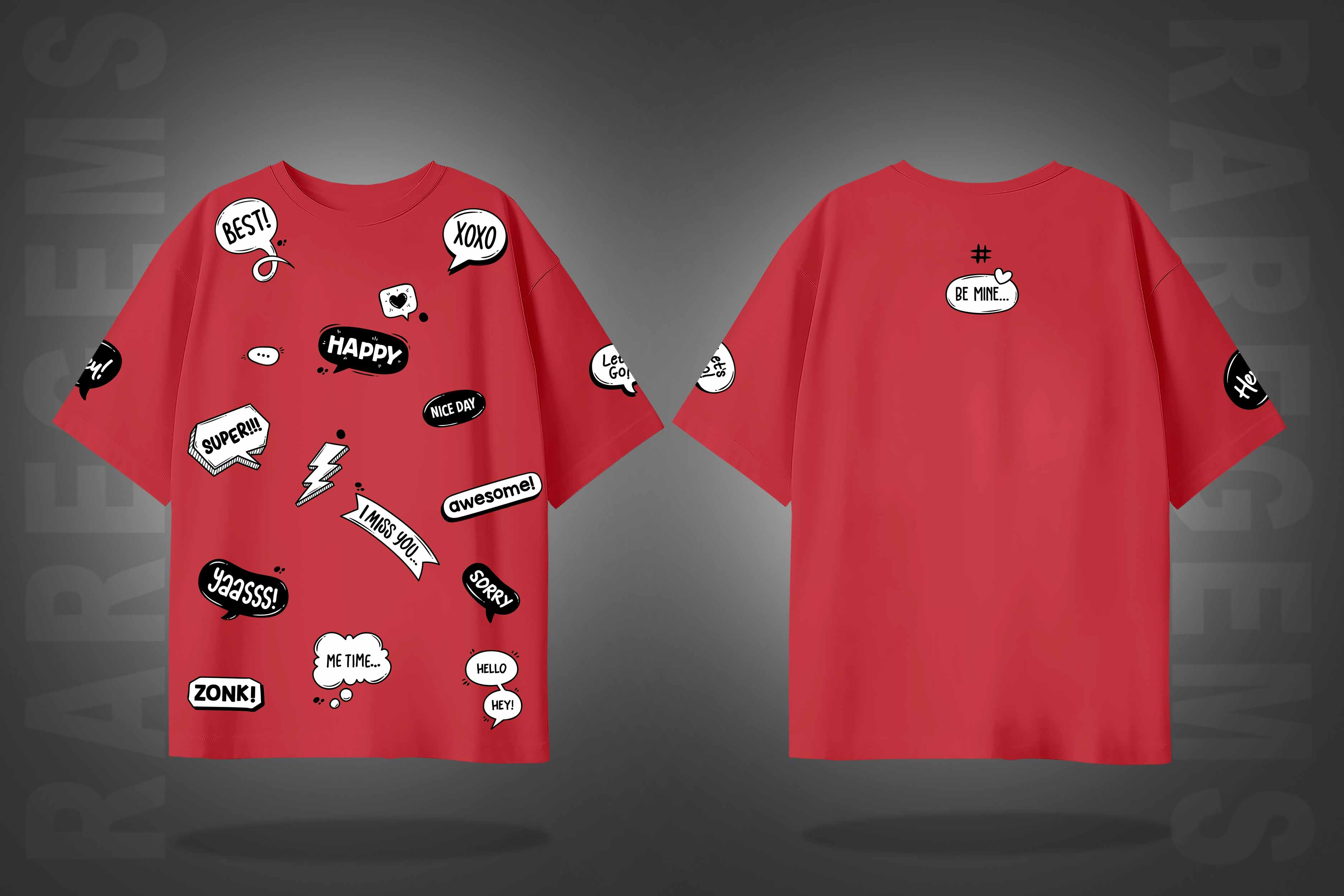 Imperial Red Half Sleeves Social Media Slangs Printed Oversized T-Shirt