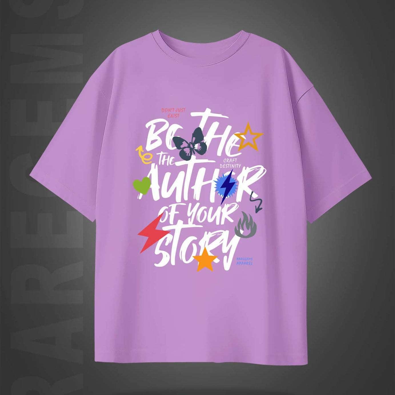 Lilac Half Sleeves Black Be The Author Of Your Own Story Printed Oversized T-Shirt