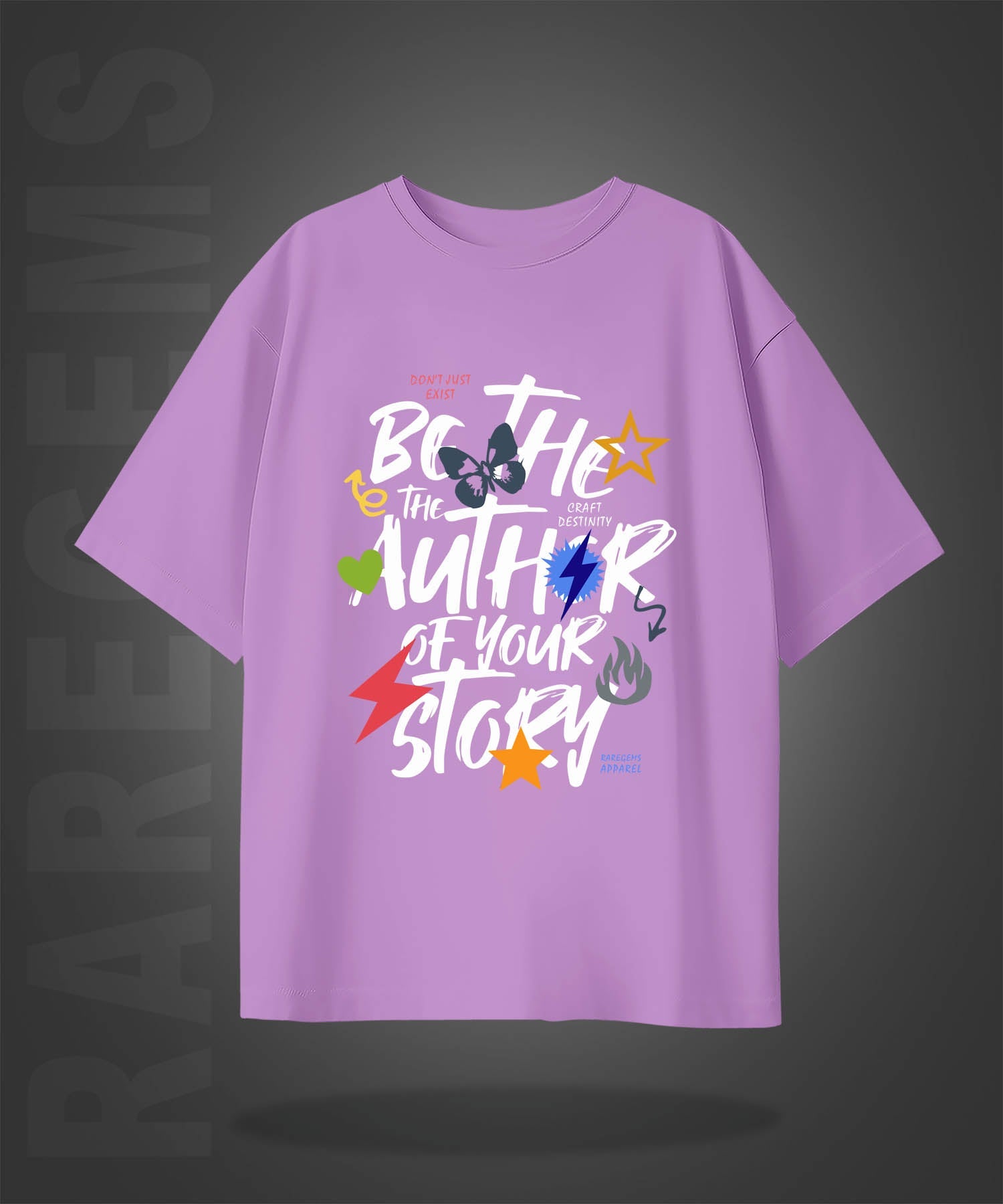 Lilac Half Sleeves Black Be The Author Of Your Own Story Printed Oversized T-Shirt