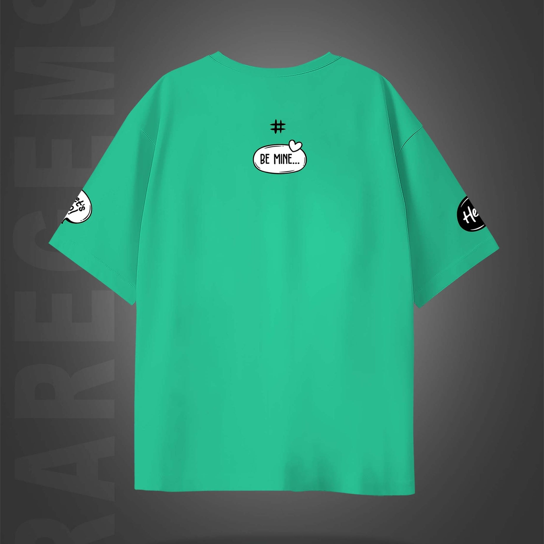 Mint Green Half Sleeve Round Neck Social Media Slangs Printed Oversized T-Shirt