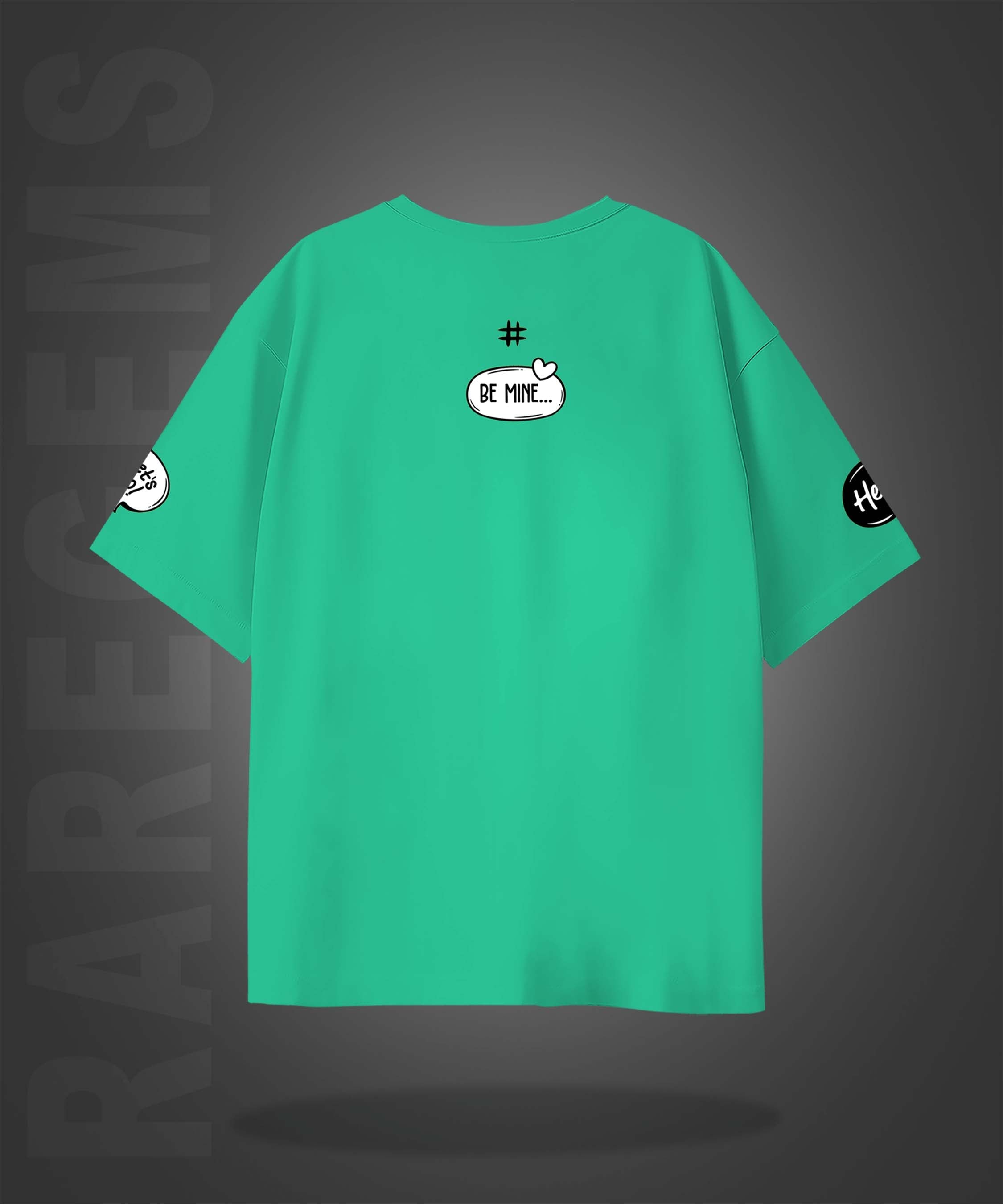 Mint Green Half Sleeve Round Neck Social Media Slangs Printed Oversized T-Shirt